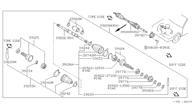 1990 Nissan Stanza  Shaft Assy-Front Drive, RH Diagram for 3910055E12