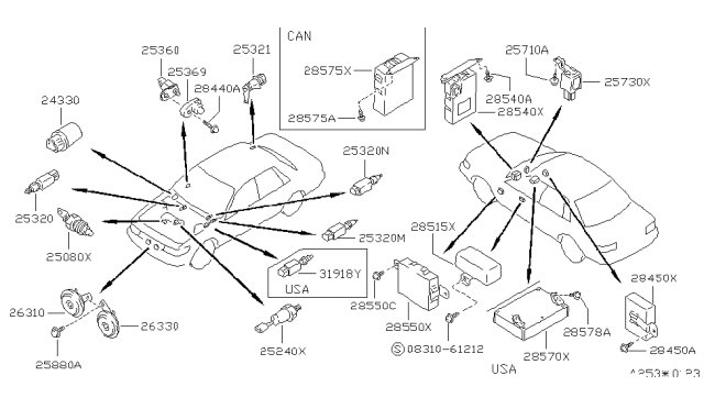1990 Nissan Stanza FLASHER Assembly-Combination Diagram for 2573089E00