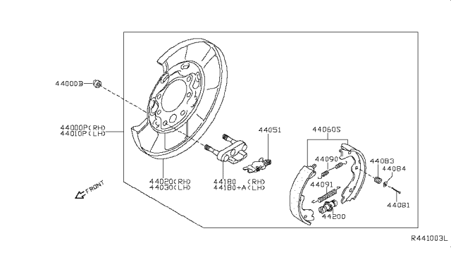 2010 Nissan Pathfinder Plate Assy-Back, Rear Brake Rh Diagram for 44020EA060