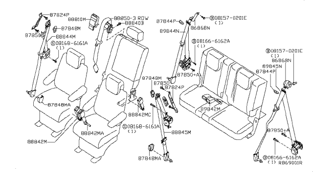 2009 Nissan Pathfinder  Rear Seat Buckle Belt Assembly Diagram for 88843EA080