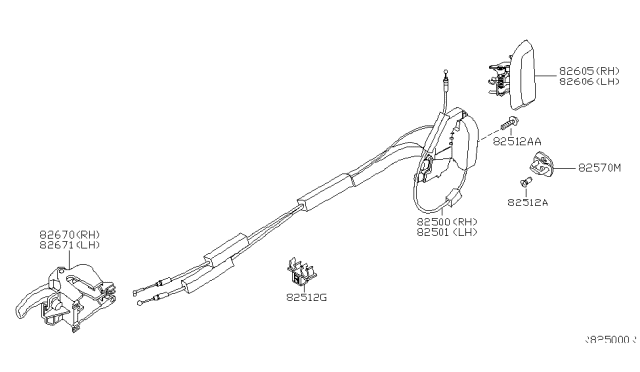 2009 Nissan Pathfinder Rear Door Outside Handle Assembly Right Diagram for 82606ZL11A