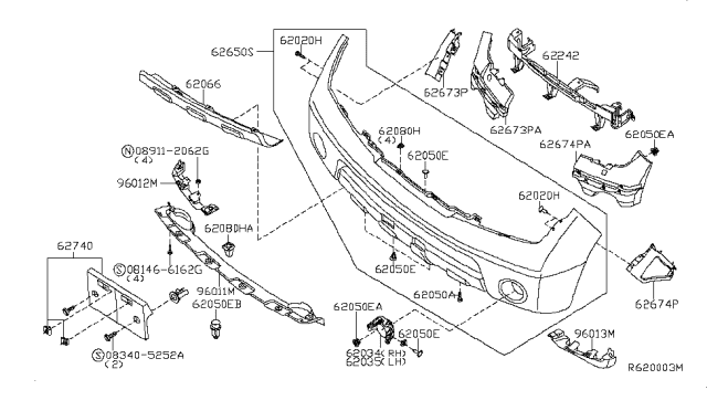 2009 Nissan Pathfinder Bracket-Front Bumper Side, RH Diagram for 62222ZS01A