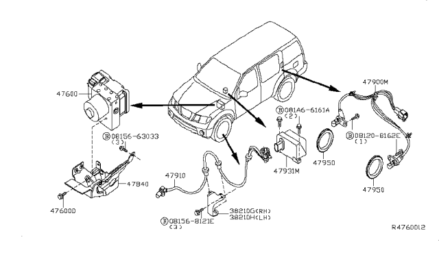 2012 Nissan Pathfinder  Sensor Rotor-Anti SKID Rear Diagram for 47950EA000