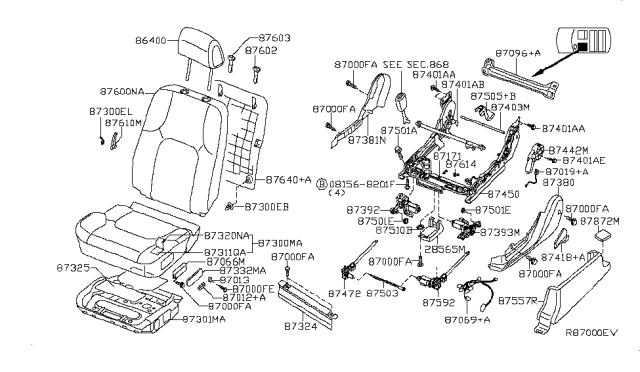 2007 Nissan Pathfinder  Seat Slide Switch, LH Diagram for 87066ZS00A