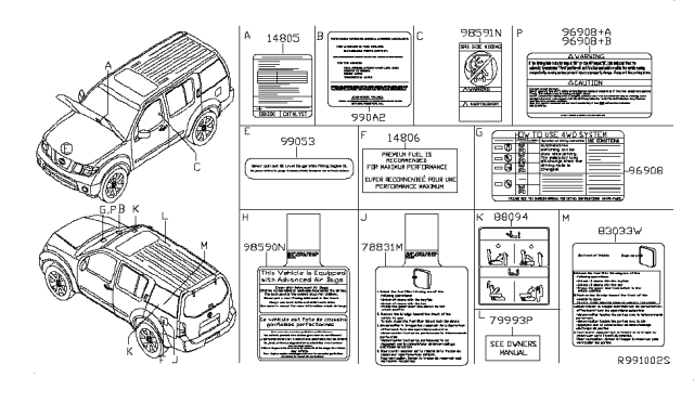 2009 Nissan Pathfinder  Label-Parts Content Diagram for 990A2ZL90A