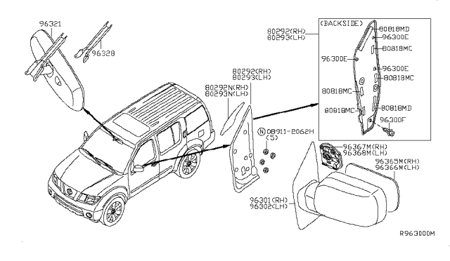 2006 Nissan Pathfinder  Mirror Assy-Outside, LH Diagram for 96302EA005