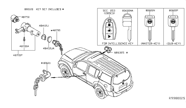 2011 Nissan Pathfinder  Knob-Steering Lock Diagram for 484129Y700