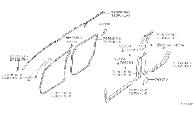 2011 Nissan Pathfinder Weatherstrip-Body Side, RH Diagram for 76921ZS50A