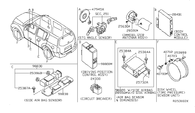 2008 Nissan Pathfinder Sensor & Diagnosis-Air Bag Diagram for 28556ZP48A