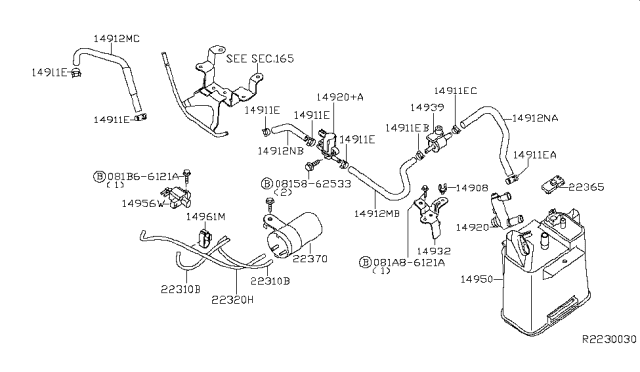 2008 Nissan Pathfinder Hose-EVAP Control Diagram for 14912ZS60B