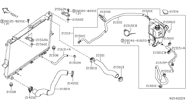 2009 Nissan Pathfinder  Hose-Radiator, Lower Diagram for 21503ZS00A