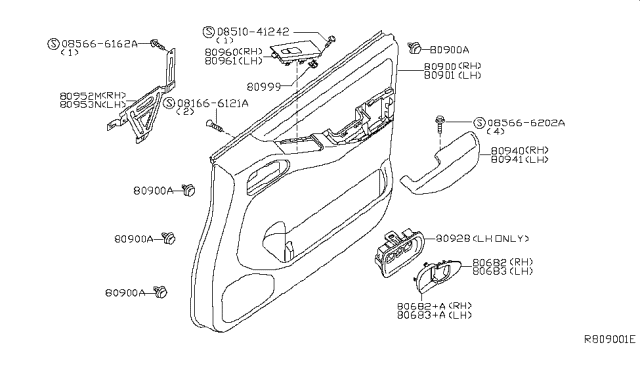 2006 Nissan Pathfinder  Bracket-Pull Handle, RH Diagram for 80952EA010