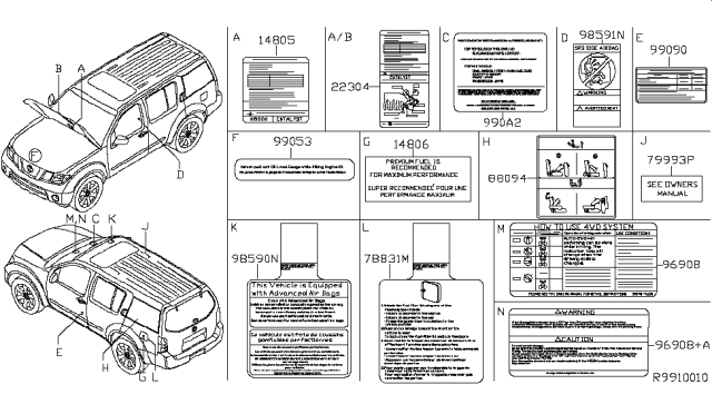 2005 Nissan Pathfinder  Label-Vacuum Piping Diagram for 22304EA200