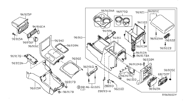 2012 Nissan Pathfinder Bracket-Console, Rear Diagram for 969919BH0A