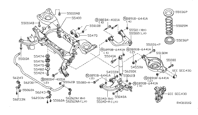 2008 Nissan Pathfinder  Spring-Rear Suspension Diagram for 55020EA101