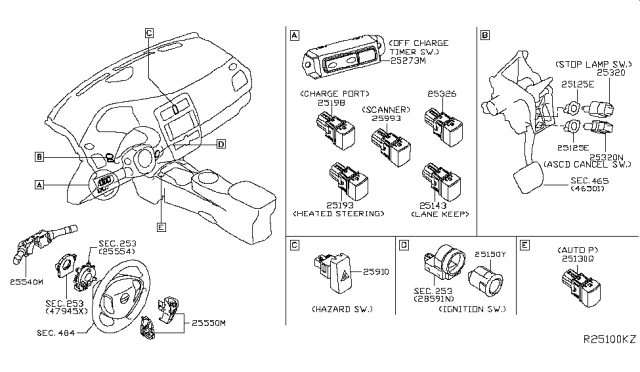 2019 Nissan Leaf Switch Assy-Hazard Diagram for 252905SA1A