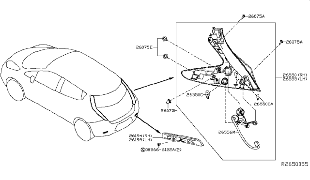 2018 Nissan Leaf Combination Lamp Assy-Rear, RH Diagram for 265505SA0A