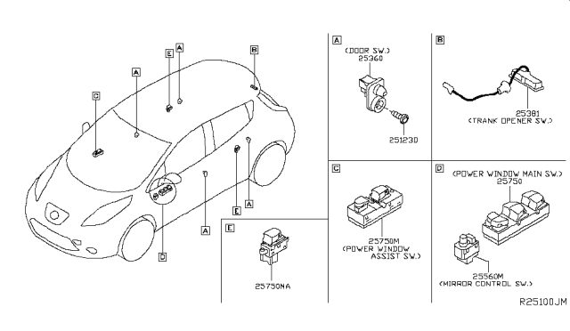 2018 Nissan Leaf Switch Mirror Control Diagram for 255705SA0A