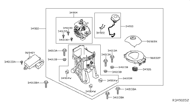 2019 Nissan Leaf  Transmission Control Device Assembly Diagram for 349015SA0A