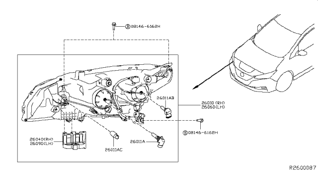 2019 Nissan Leaf  Headlamp Assembly-Driver Side Diagram for 260605SA0A