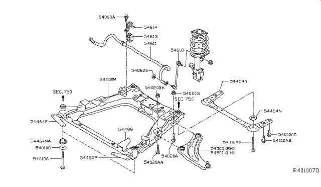 2018 Nissan Leaf  Stay Assy-Front Suspension Member Diagram for 544C44DA0A