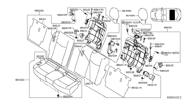 2019 Nissan Leaf Cushion Assy-Rear Seat, RH Diagram for 883005SA0C