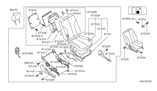2005 Nissan Altima DVICE & Slide Assembly-Front Seat Outer, R Diagram for 874208J000