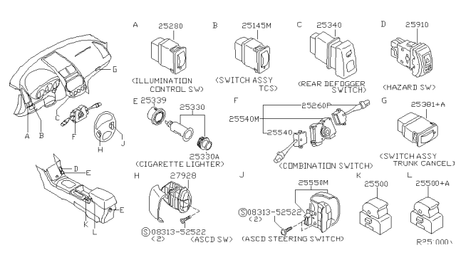 2002 Nissan Altima  Switch Assy-Radio Diagram for 255528J000