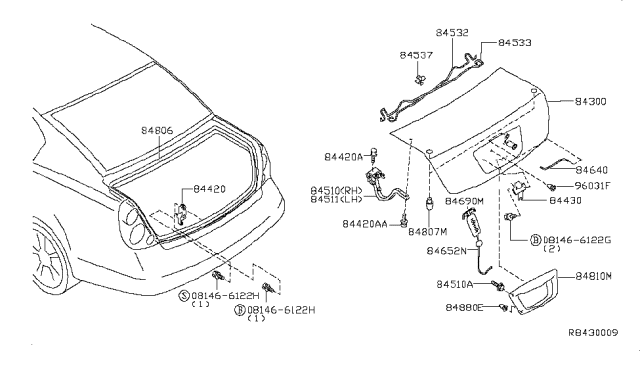 2005 Nissan Altima Cable-Trunk Lid Opener Diagram for 84652ZB000
