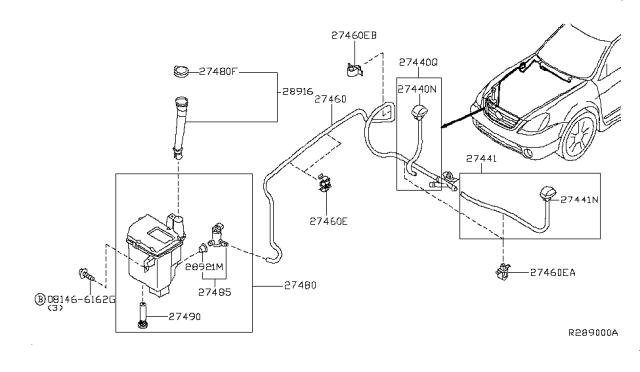 2003 Nissan Altima  Washer Nozzle Assembly, Driver Side Diagram for 289328J000
