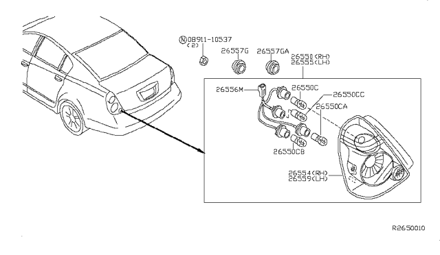 2004 Nissan Altima  Bulb-Stop Lamp Diagram for 262610B000