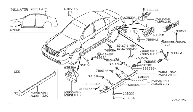 2004 Nissan Altima  INSULATOR-Rear Pillar, Inner Diagram for 76884AG024