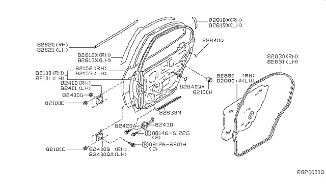 2005 Nissan Altima Moulding-Rear Door Outside, LH Diagram for 828218J000