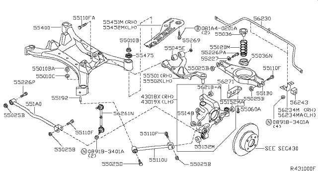 2004 Nissan Altima Rear Spring Seat-Rubber Diagram for 550508J000