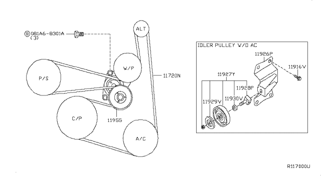 2005 Nissan Altima Fan & Alternator Belt Diagram for 117206N200