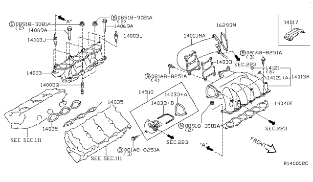 2004 Nissan Altima Bolt Diagram for 140695E500