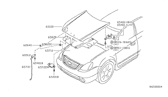 2003 Nissan Altima  Hinge Assembly - Hood, LH Diagram for 654018J000