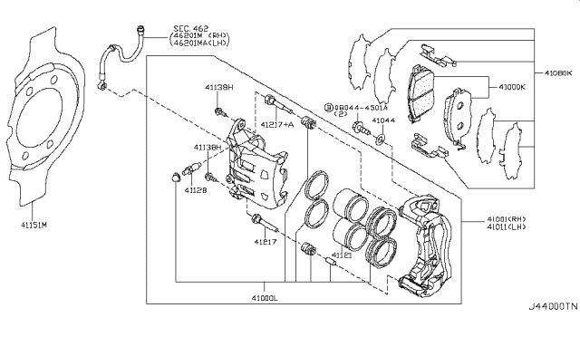 2012 Nissan Murano  CALIPER Assembly-Front RH, W/O Pads Or SHIMS Diagram for 410011AA0A