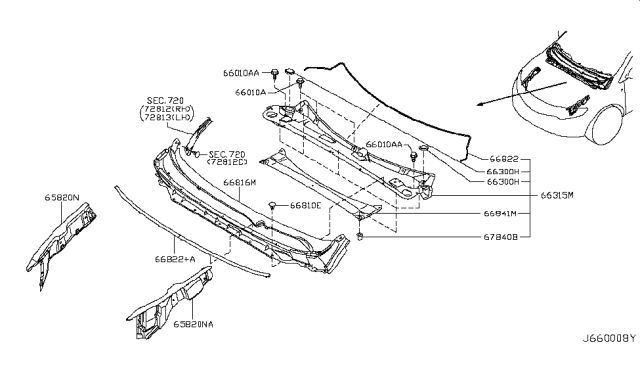2011 Nissan Murano  Insulator-Cowl Top Diagram for 668911AA0A