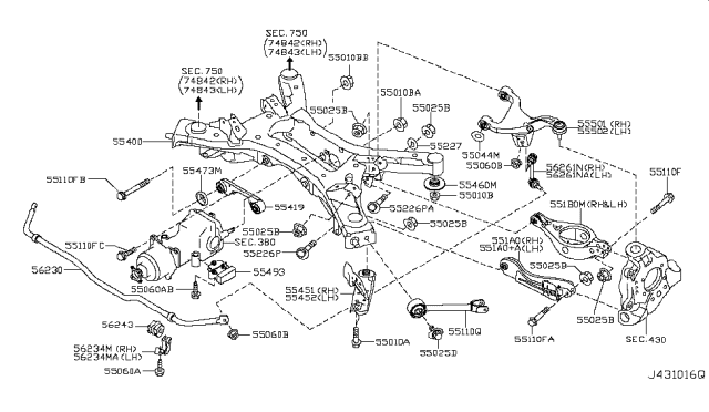 2010 Nissan Murano  Arm Rear Suspension LH Diagram for 555021JA0A