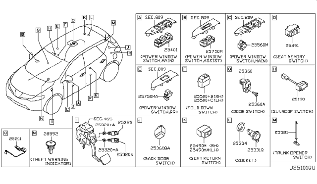 2009 Nissan Murano  Stop Lamp Switch Assembly Diagram for 25320JN00A
