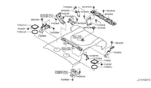2012 Nissan Murano Latch Floor-Rear Cushion, LH Diagram for 881221AA0A