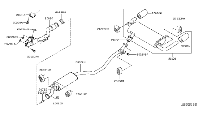 2008 Nissan Murano Exhaust Tube Assembly, Front Diagram for 200201AA2A