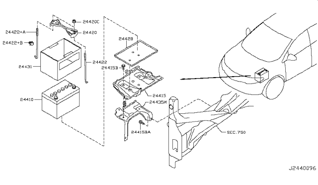 2010 Nissan Murano  Rod-Battery Fix Diagram for 244251AT0B