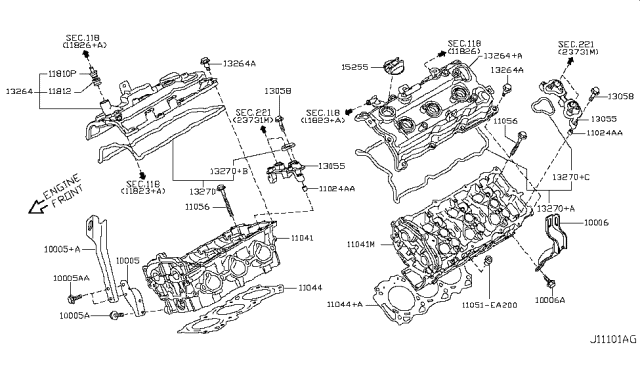 2011 Nissan Murano  Engine Valve Cover Gasket Right Front Diagram for 13270JK20A
