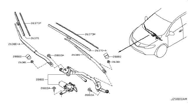 2011 Nissan Murano  Windshield Wiper Arm Assembly Diagram for 288811AA0A