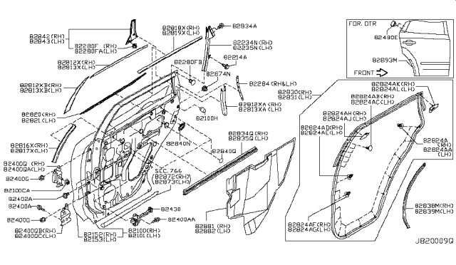 2009 Nissan Murano  Tape-Rear Door SASH Front, RH Diagram for 828161AA0A
