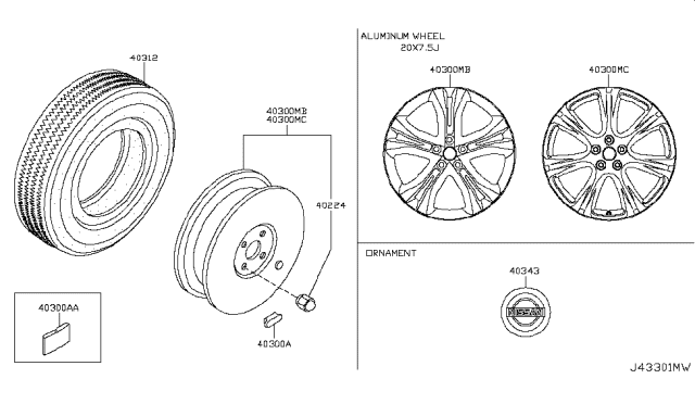 2014 Nissan Murano  Aluminum Wheel Diagram for D0C001SU4A
