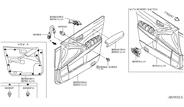2014 Nissan Murano  Front Door Armrest Right Diagram for 809401AA1A