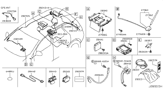 2009 Nissan Murano  Antenna Assembly Diagram for 282081AA0B